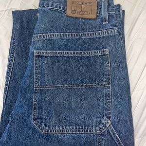 Tommy Hilfiger Mens Y2K Vintage Carpenter Jeans w/Faux Leather Patch Size 32x32